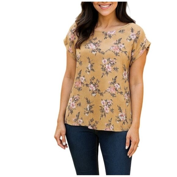 Forever 21 Floral Print Mustard Yellow Blouse Size Small Lightweight Casual Top - Picture 1 of 5